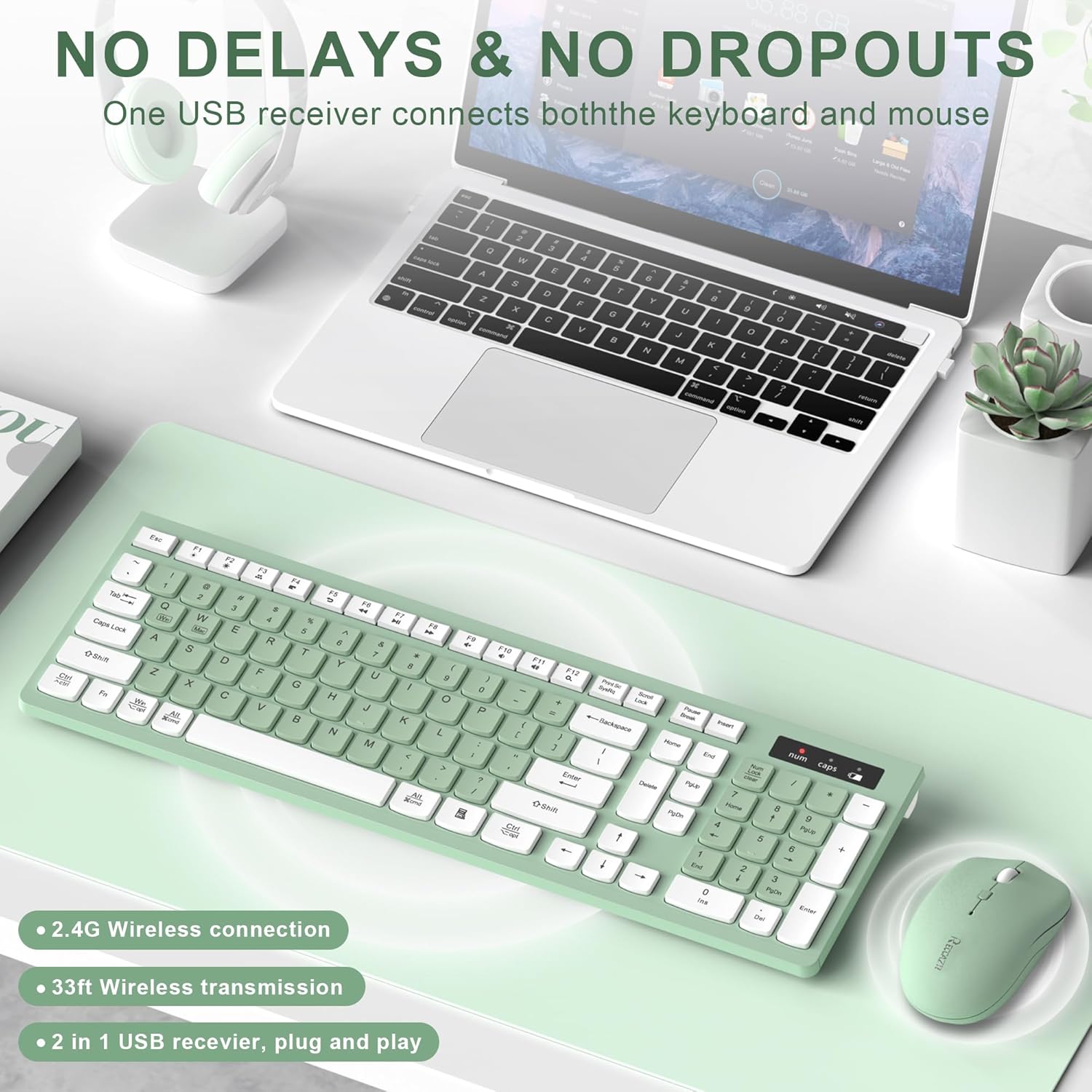 Mint Green Wireless Keyboard and Mouse Set - Hình 2