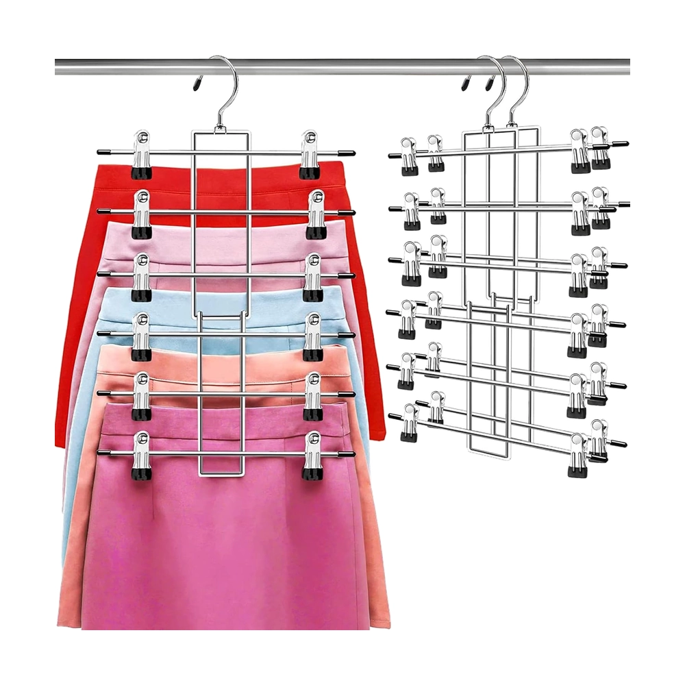 Space-Saving Metal Skirt & Pant Hangers - 5-Tier Chrome Clips