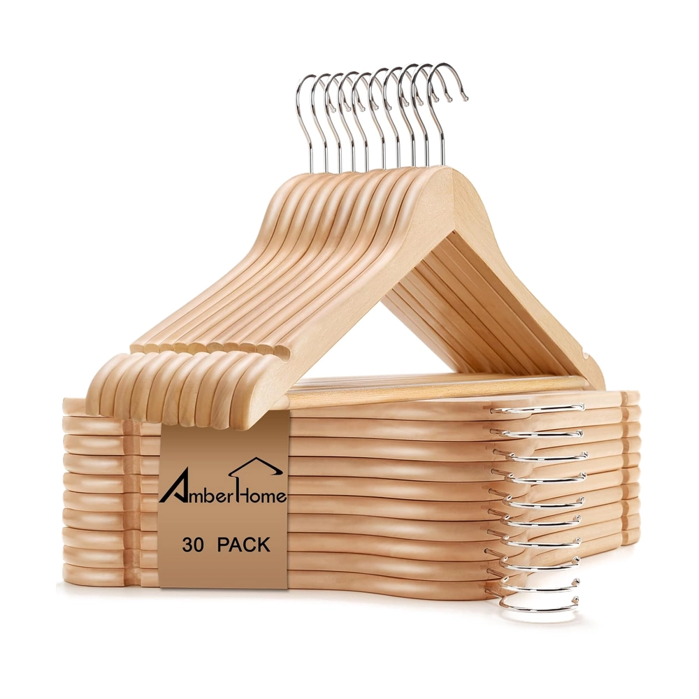 Natural Wooden Hangers - 30-Pack Natural Wooden