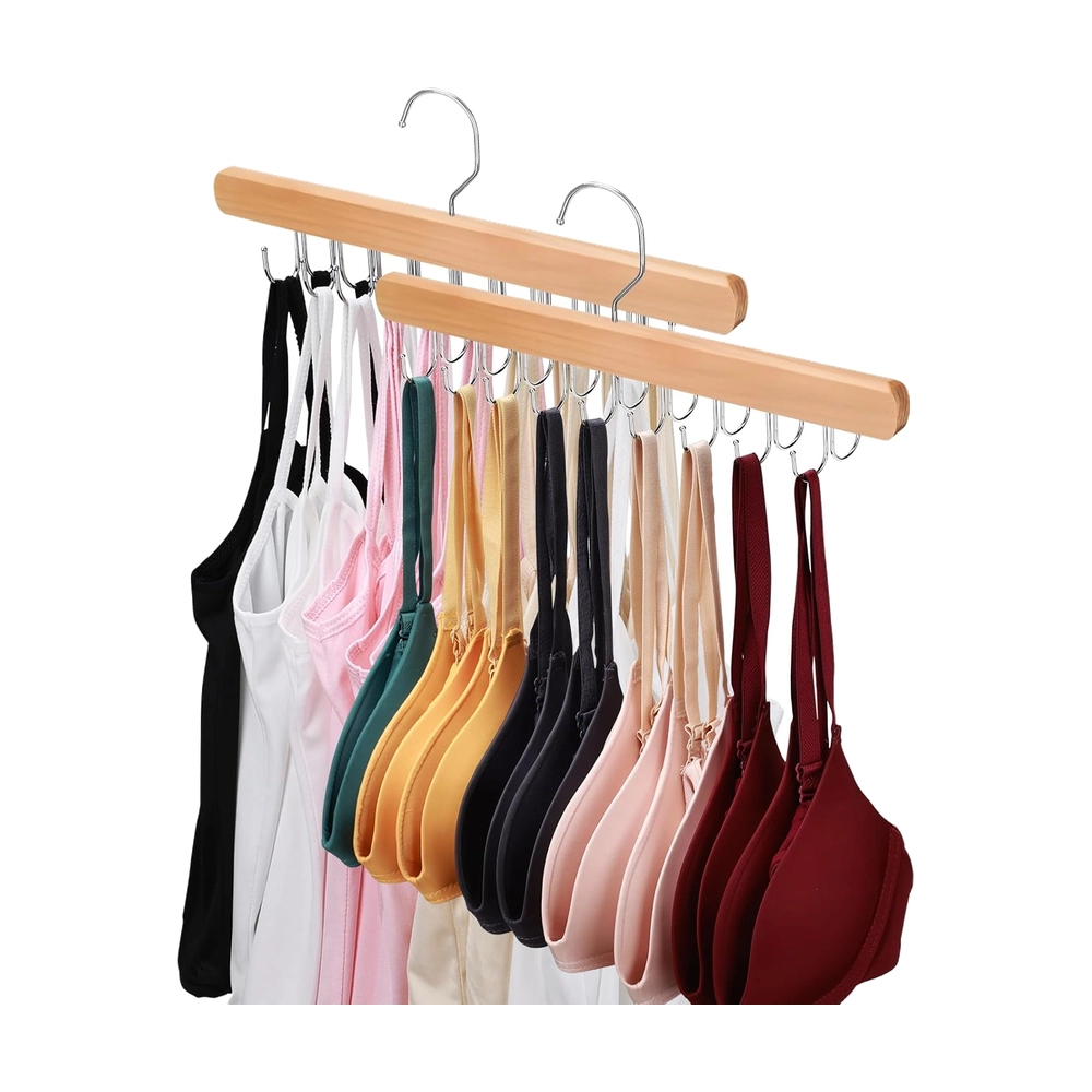 Natural Wood Bra Hanger - Natural Wood 8-Hook Bra & Camisole Organizer