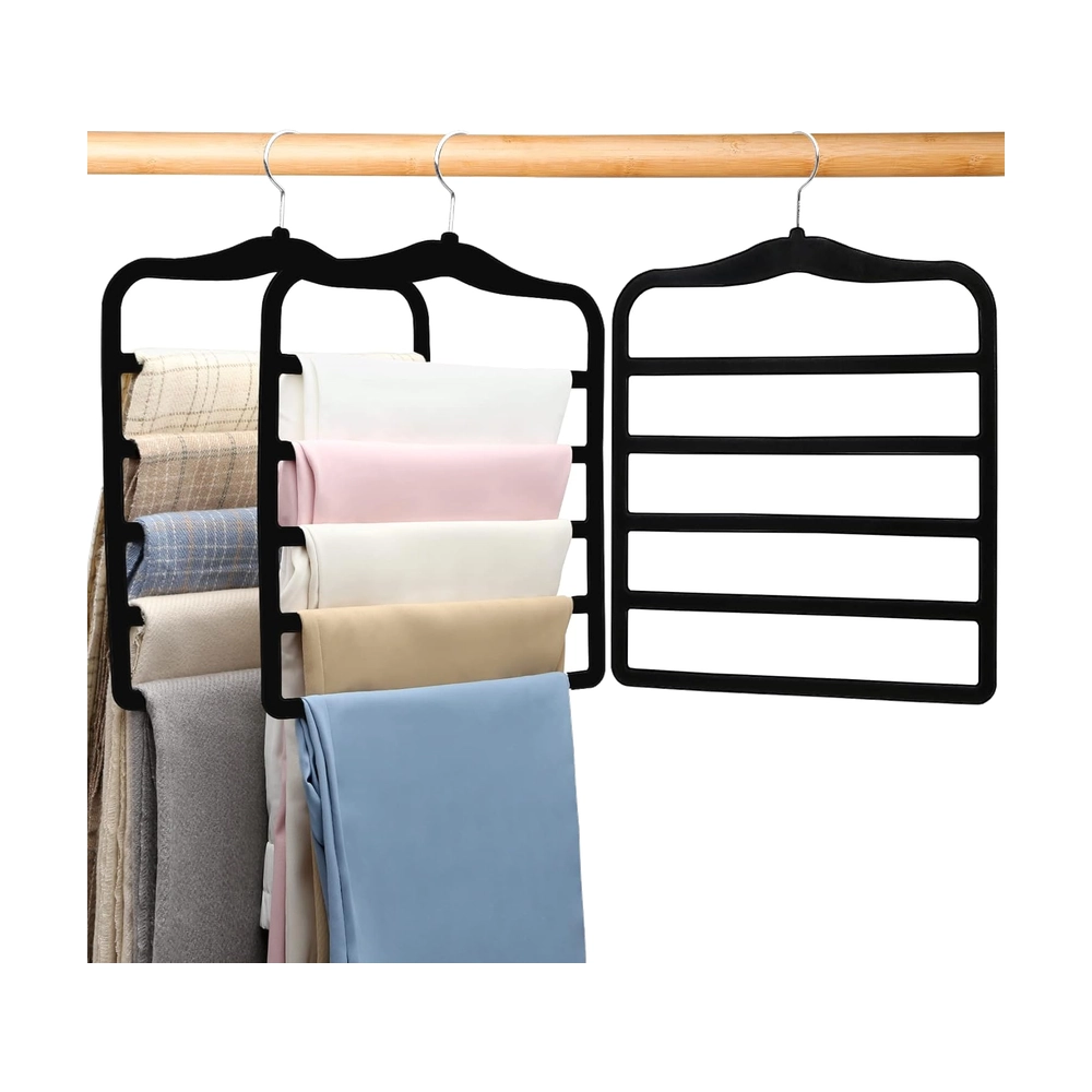 Velvet Coated Space-Saving Hangers - 5-Tier Black Closet Organizer