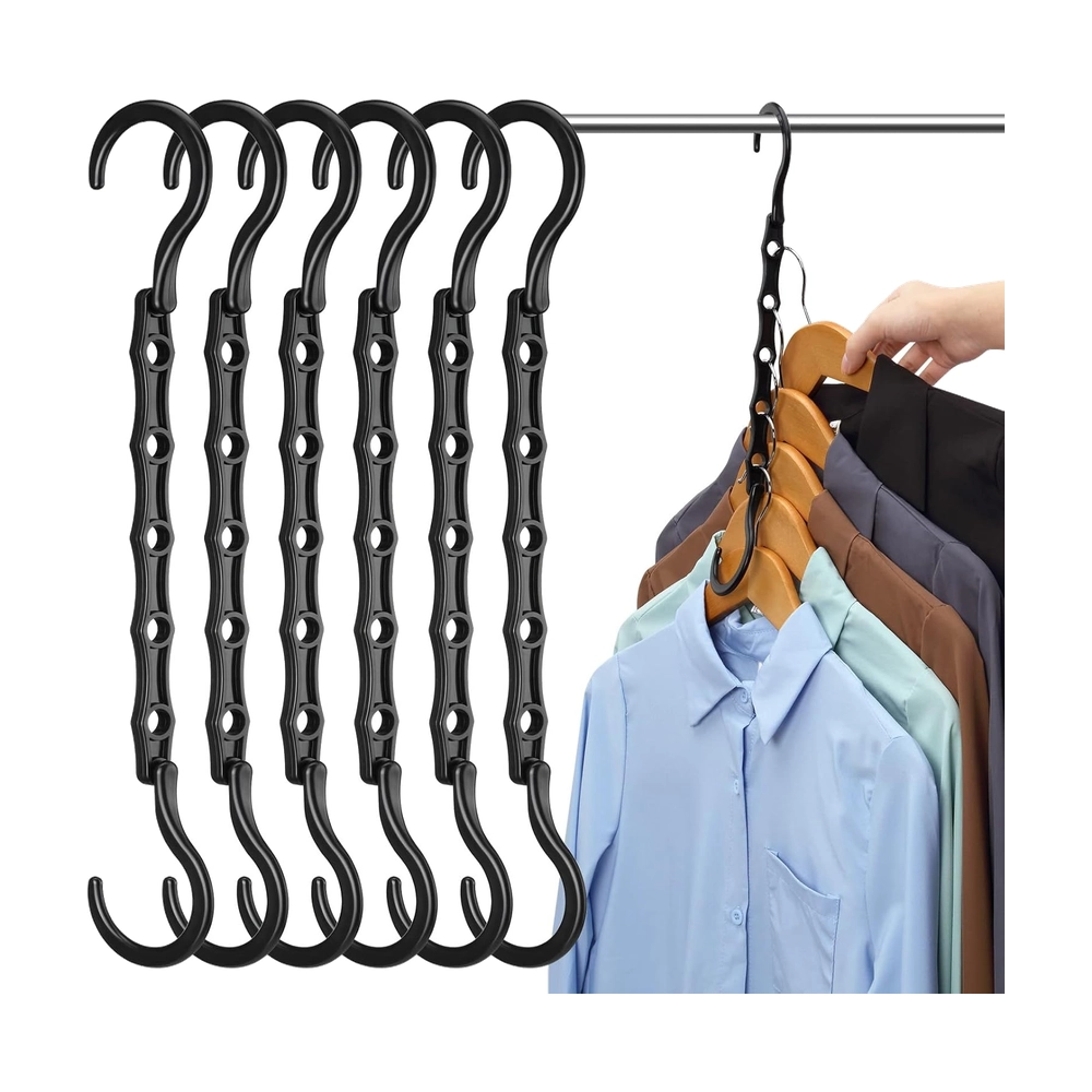Black Space-Saving Wonder Hangers - 5-Slot Cascading Design