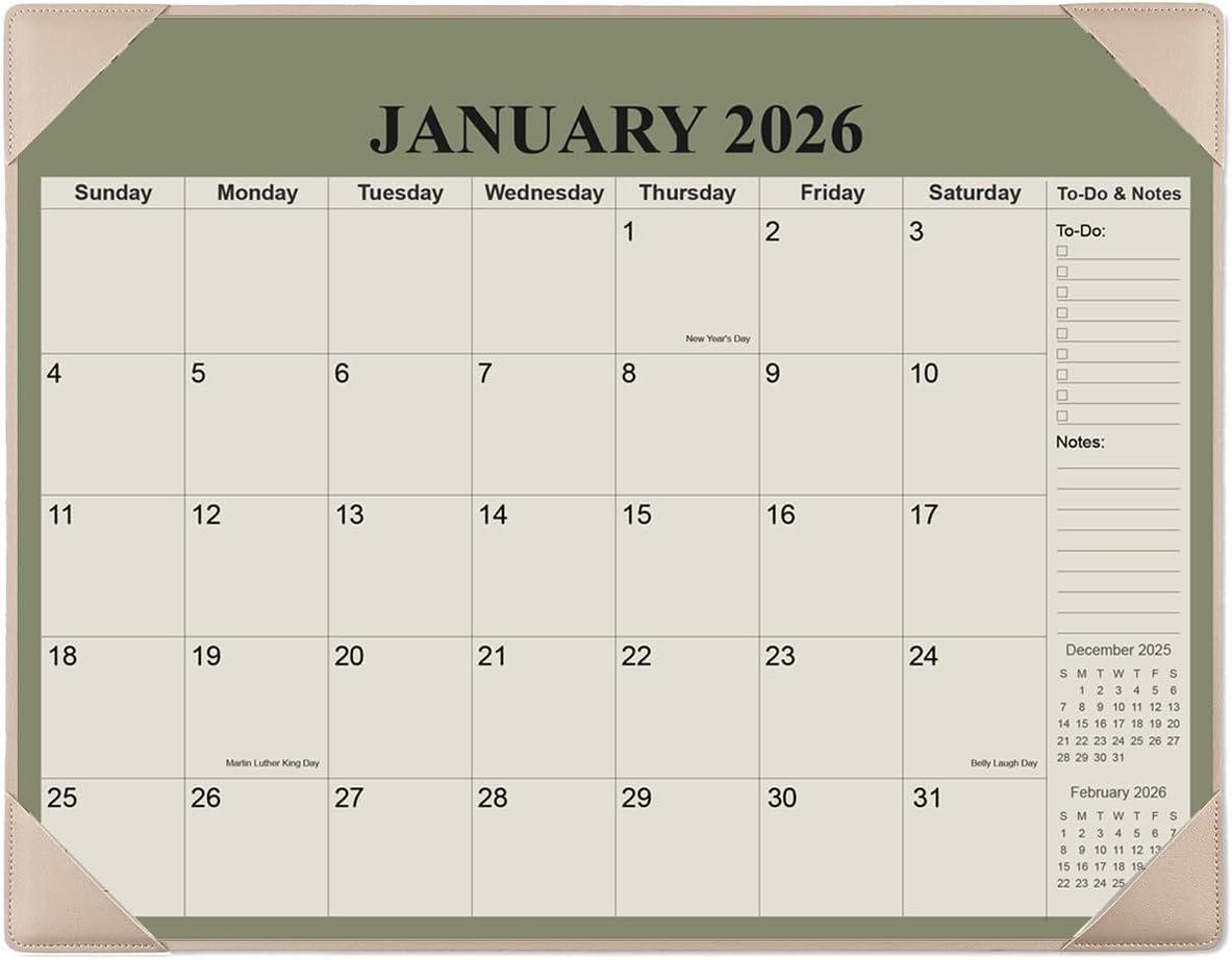 Sage Green Desk Pad Calendar