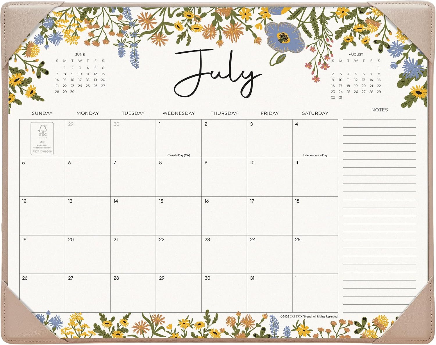 Chic 2025-2026 Floral Desk Pad Calendar - 18-Month Planner