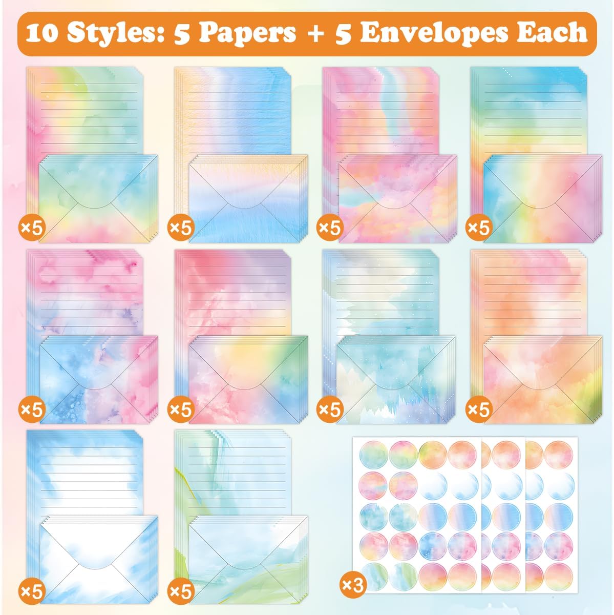 Watercolor Gradient Stationery Set - Hình 3