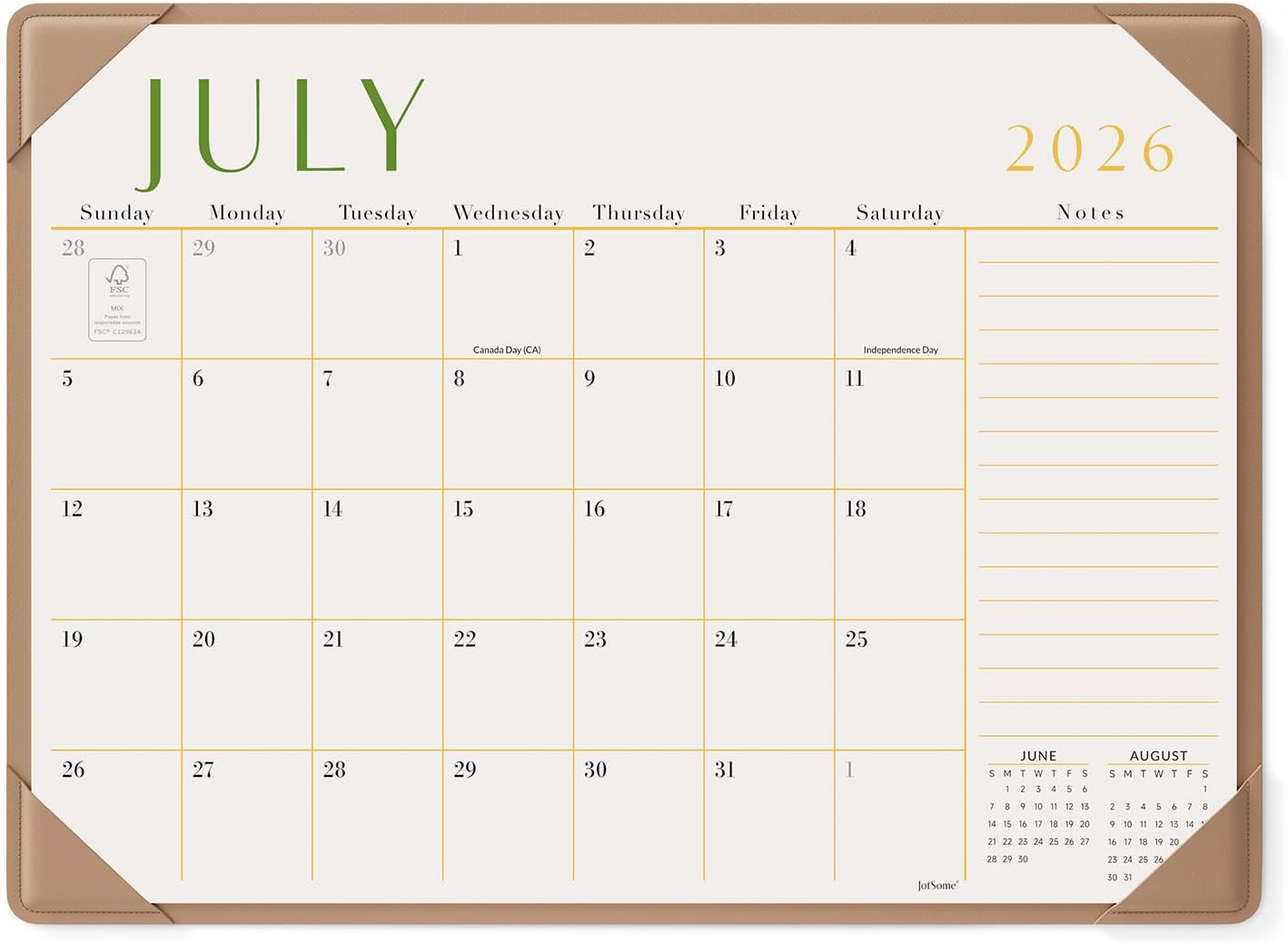 JotSome 2026-2027 Desk Pad Calendar - Executive Monthly Planner