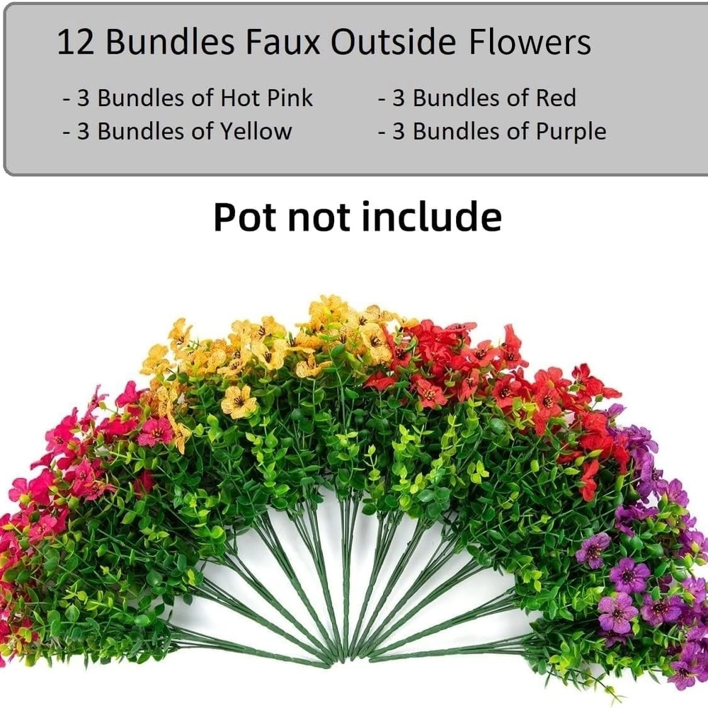 UV Resistant Faux Outdoor Flowers – 12 Bundles – Mixed Colors — image 3