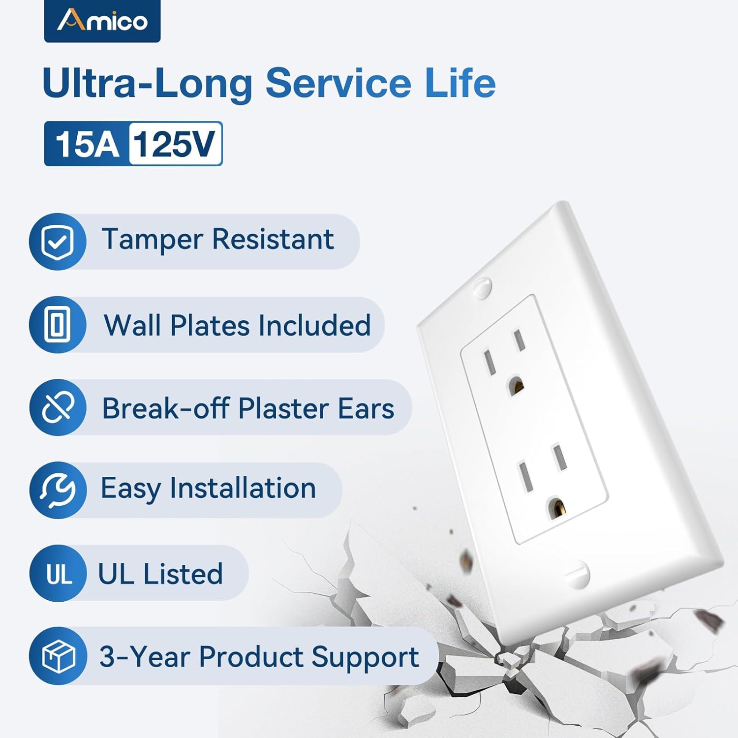 Amico 15A Tamper Resistant Duplex Outlet – photo 2