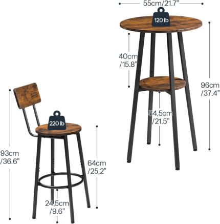 Rustic Industrial Bar Table Set - Hình 2