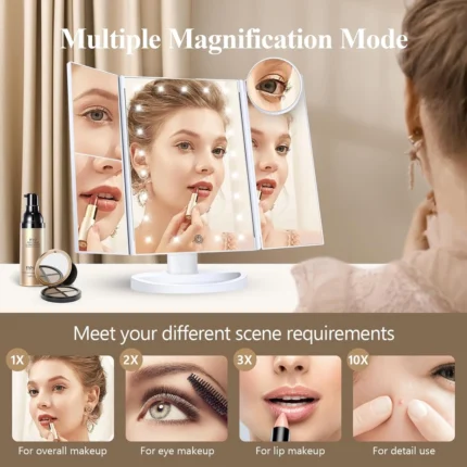 LED Lighted Tri-Fold Makeup Mirror - Hình 2