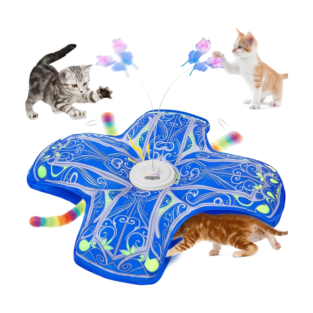 Interactive Blue 3-in-1 Cat Toy – Butterfly, Tail & Tunnel Fun
