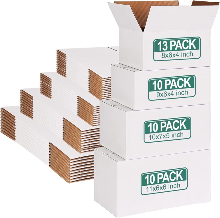 Assorted White Corrugated Shipping Boxes – 4 Sizes, 43 Pack