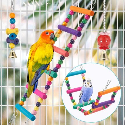 Colorful Wooden Bird Toys & Perches Set for Parakeets — view 2