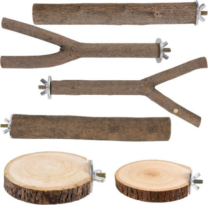 Natural Wood Bird Perch Set
