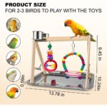 Wooden Bird Play Stand with Stainless Steel Feeders & Chew Toys — view 2