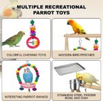 Wooden Bird Play Stand with Stainless Steel Feeders & Chew Toys — view 3