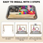 Wooden Bird Play Stand with Stainless Steel Feeders & Chew Toys — view 4