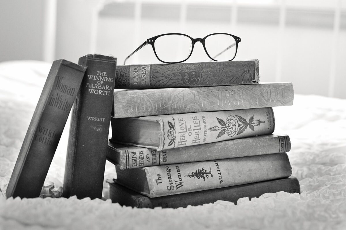 Vintage gardening books on a table
