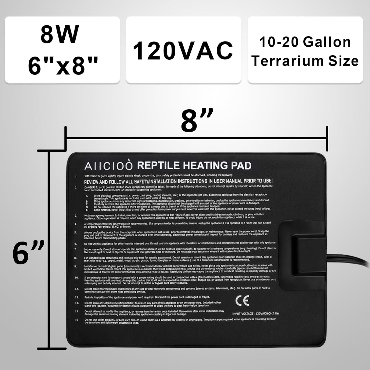 Under Tank Reptile Heat Pad — 8W, 6×8 Inch — image 2
