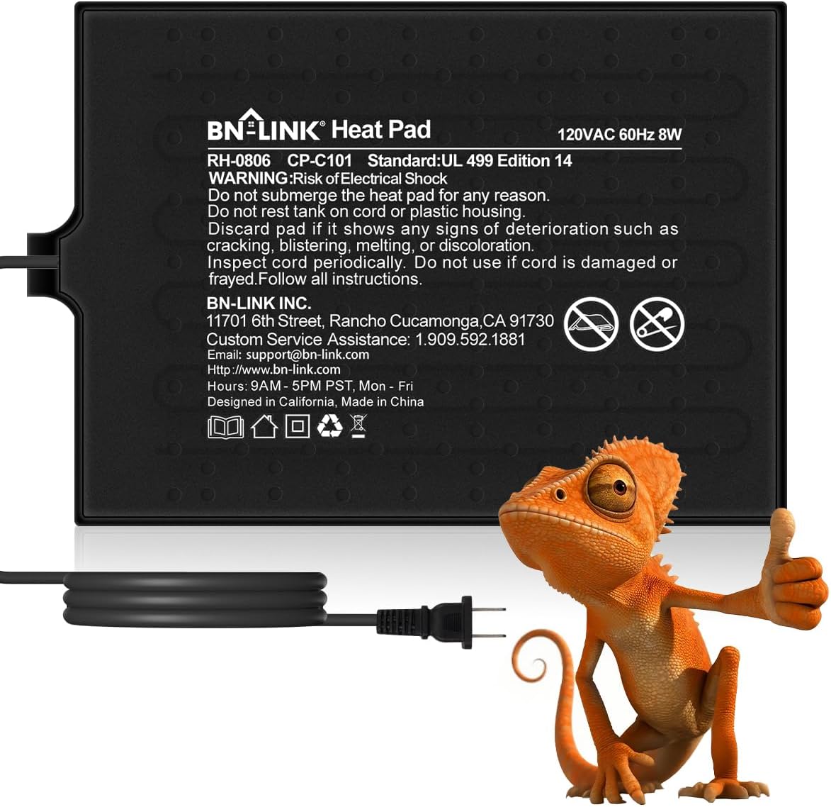 Waterproof Under Tank Reptile Heat Pad — 8W, 6×8 Inch