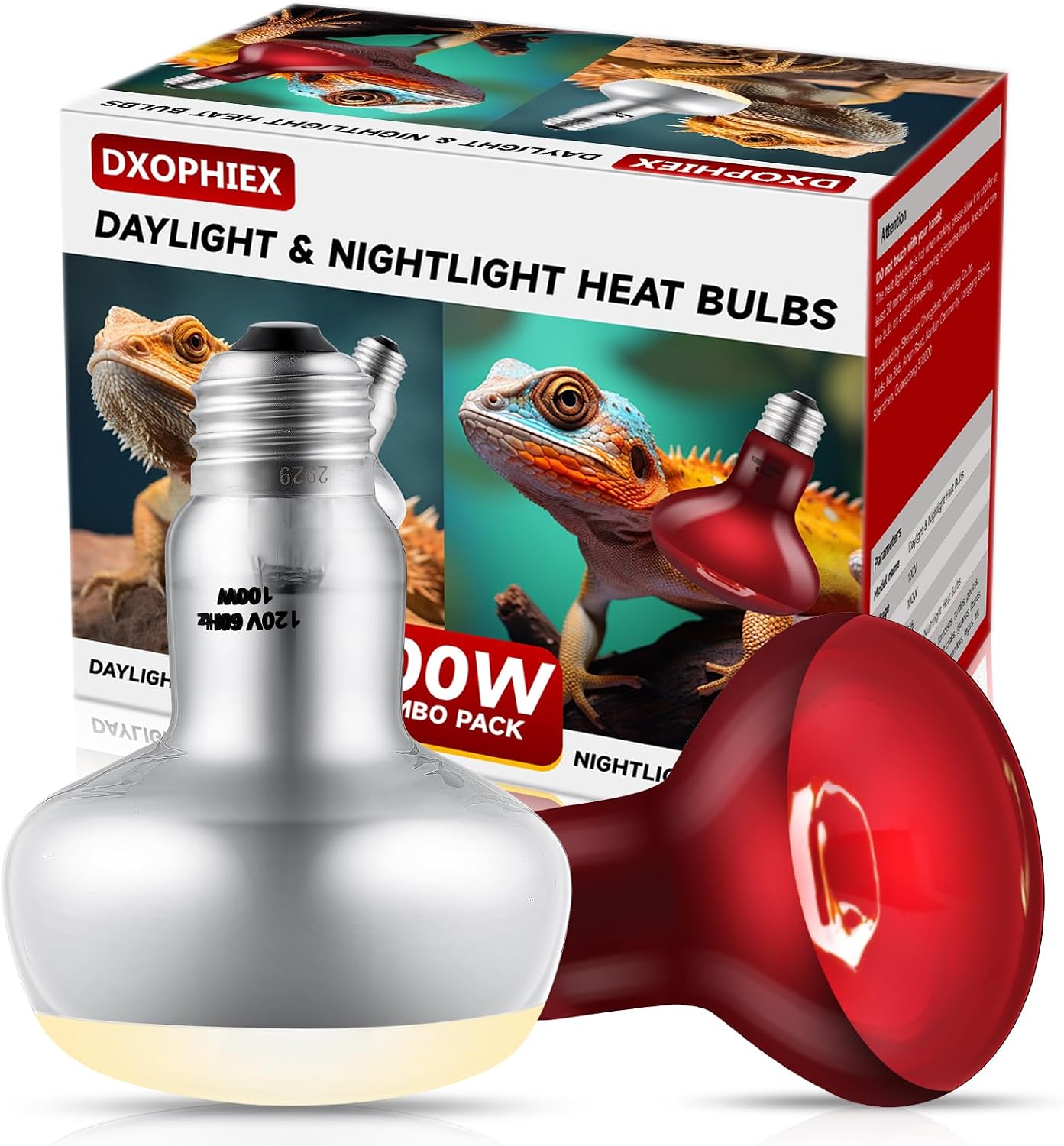 100W Reptile Heat Bulbs — UVA Basking and Infrared Combo, 2-Pack