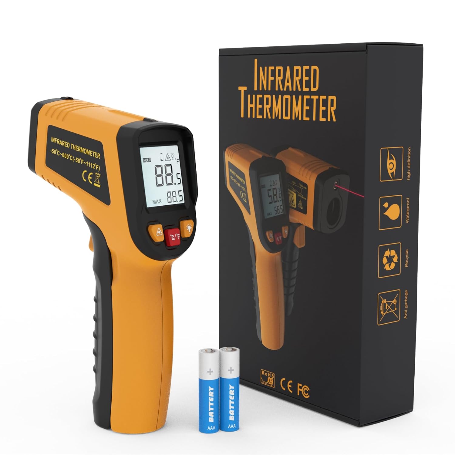Non-Contact Infrared Thermometer — Laser Temp Gun for Terrariums