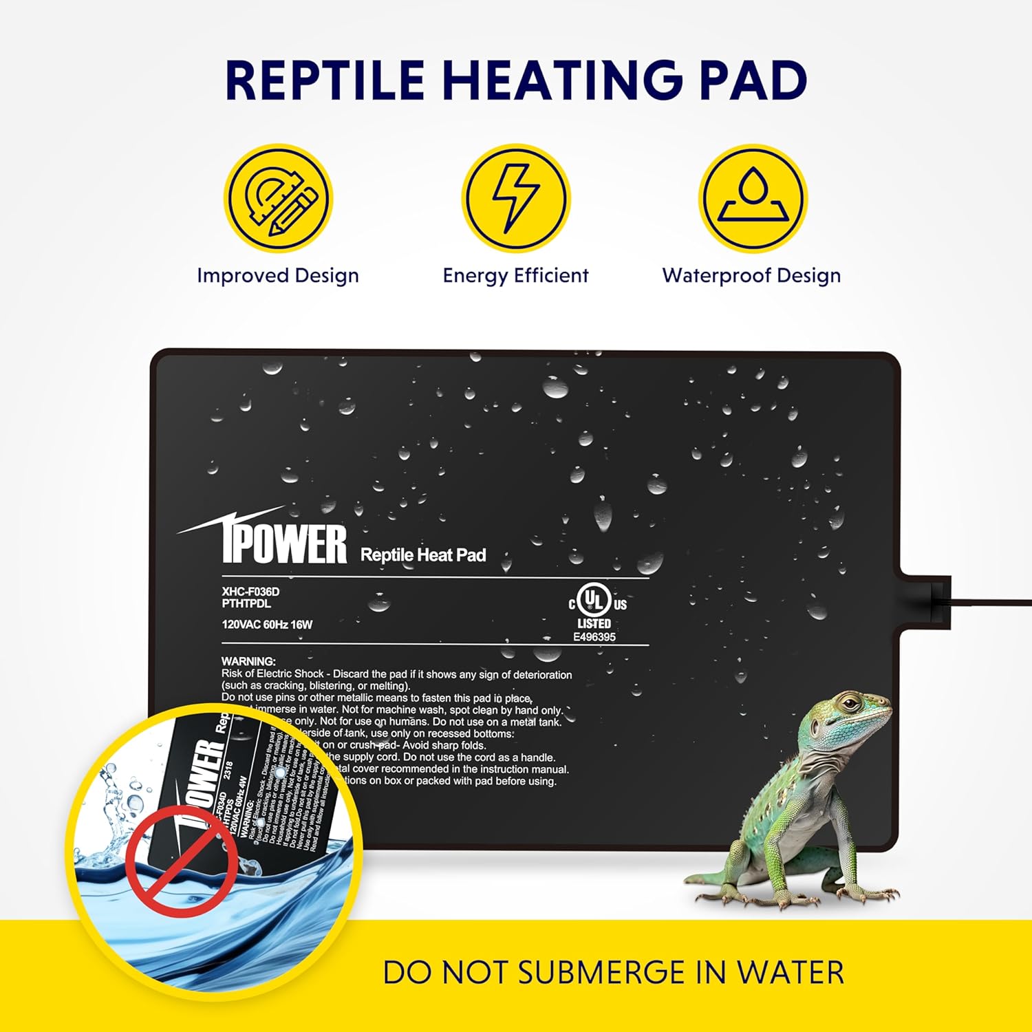 Reptile Heat Pad — 8×12 Inch Under Tank Heater and Terrarium Warming Mat — image 2