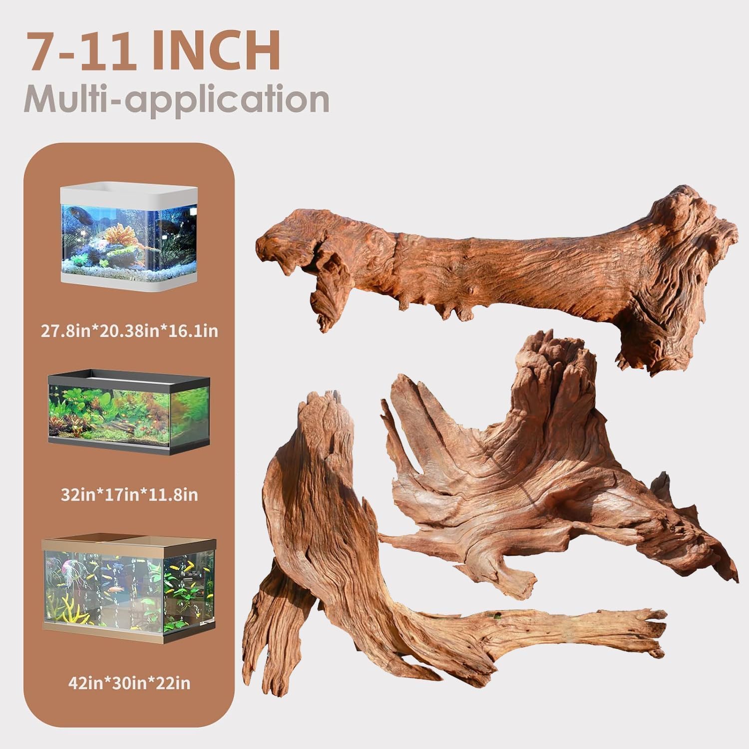 Natural Driftwood Assortment — 3 Piece, 7-11 Inch, for Reptiles & Fish — image 2
