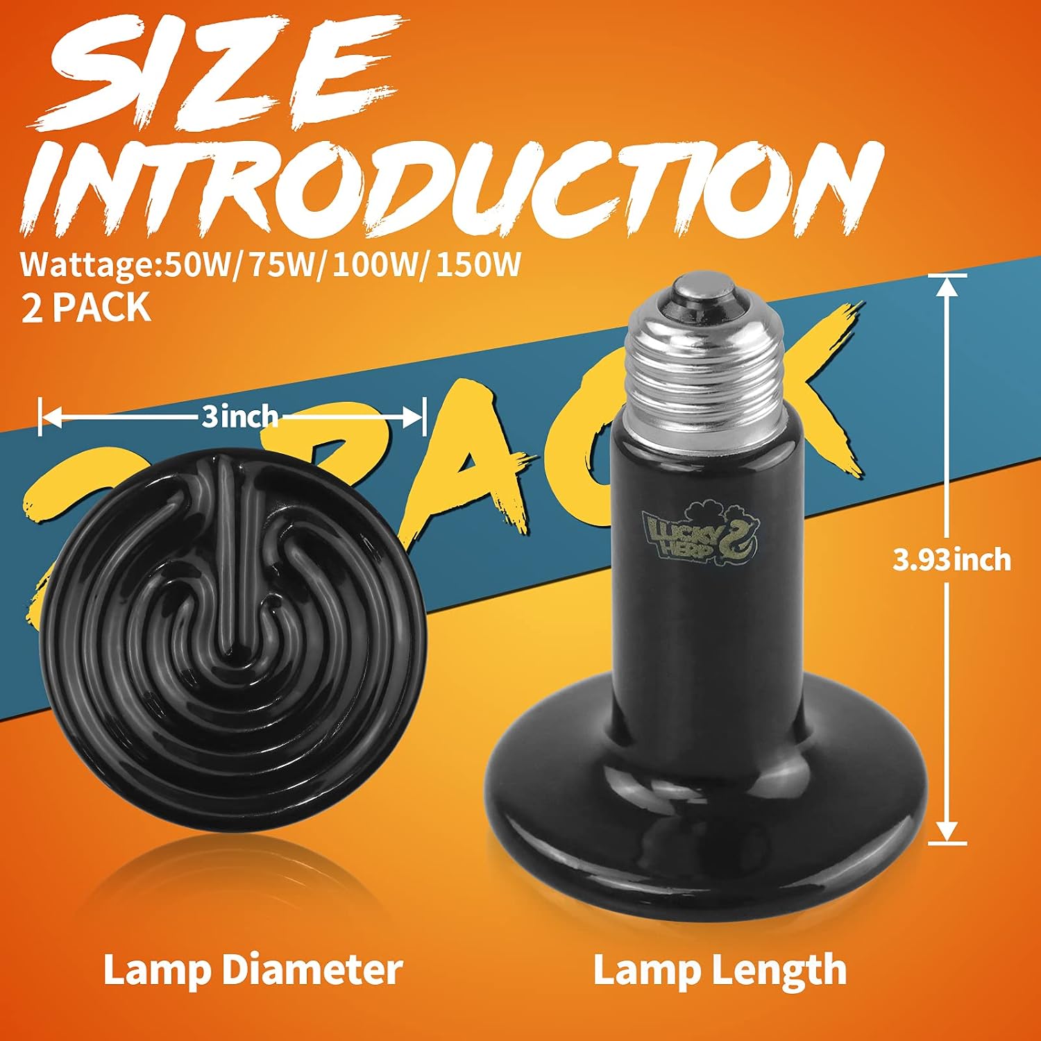 150W Ceramic Heat Emitter — 2-Pack Reptile Heat Lamp — image 2