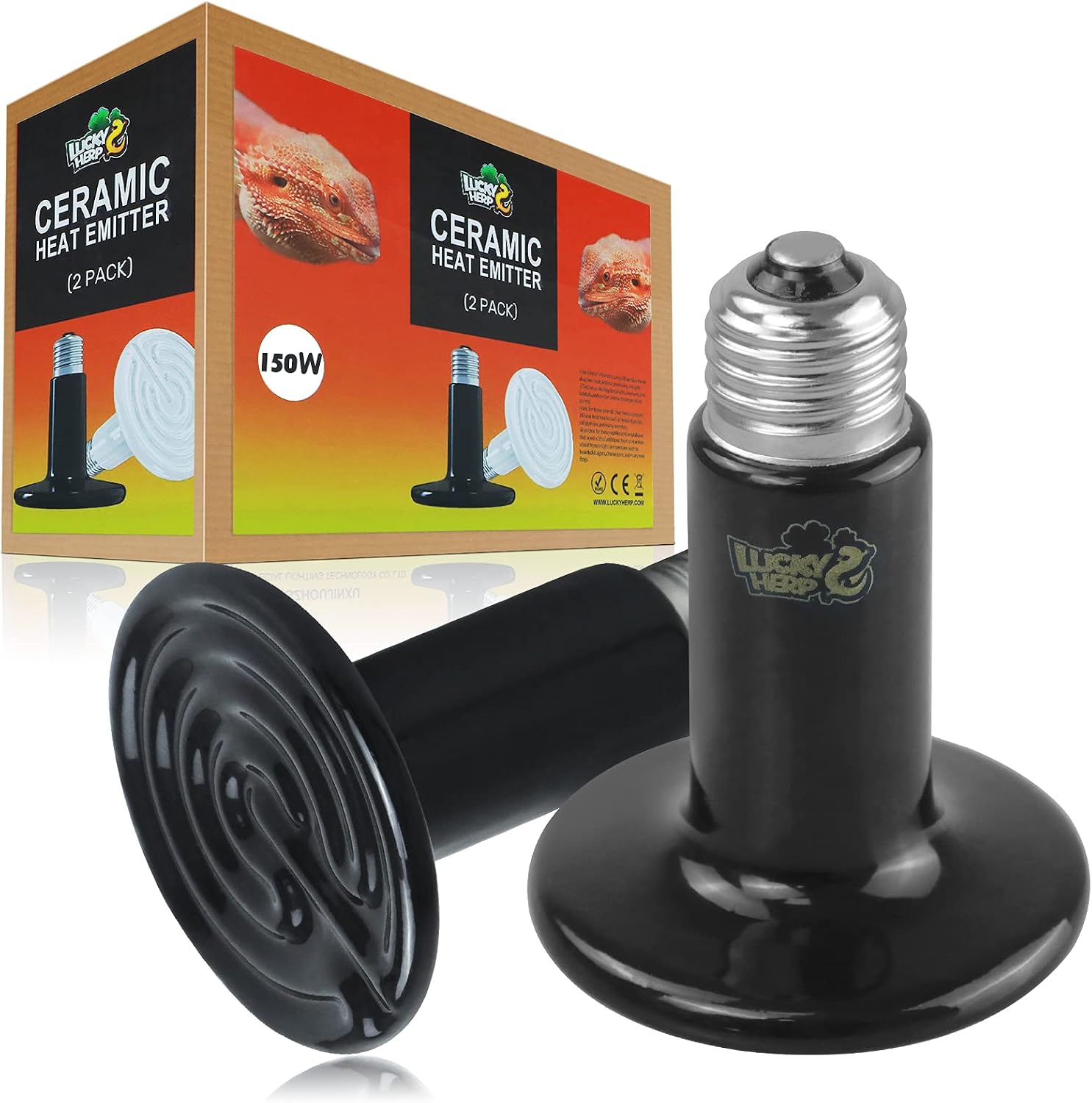 150W Ceramic Heat Emitter — 2-Pack Reptile Heat Lamp