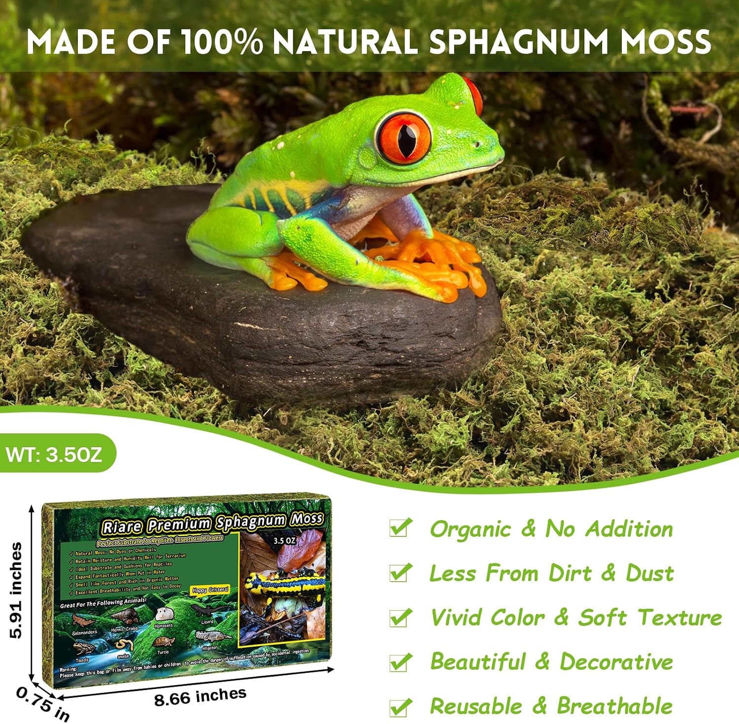 Natural Sphagnum Moss — 35oz Long-Fibered Terrarium Substrate — image 2