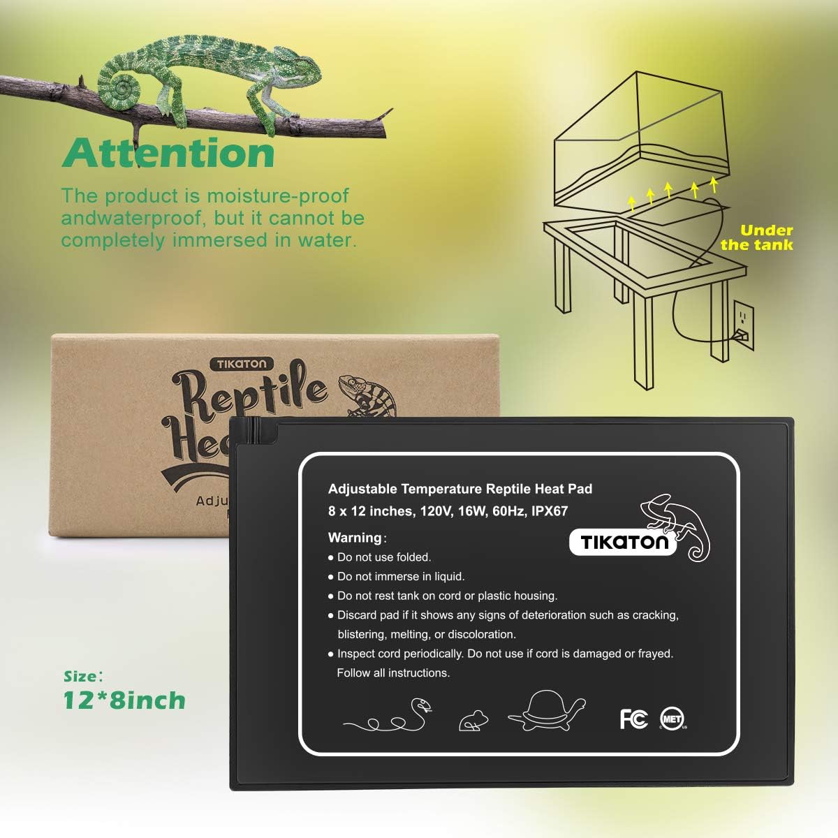 Adjustable Reptile Heat Pad — 16W, 8×12 Inch, Under Tank Heater — image 2