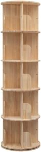 5-Tier Rotating Bookcase — Natural Wood Revolving Shelf