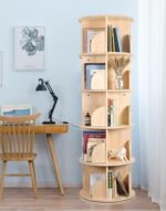 5-Tier Rotating Bookcase — Natural Wood Revolving Shelf — image 2