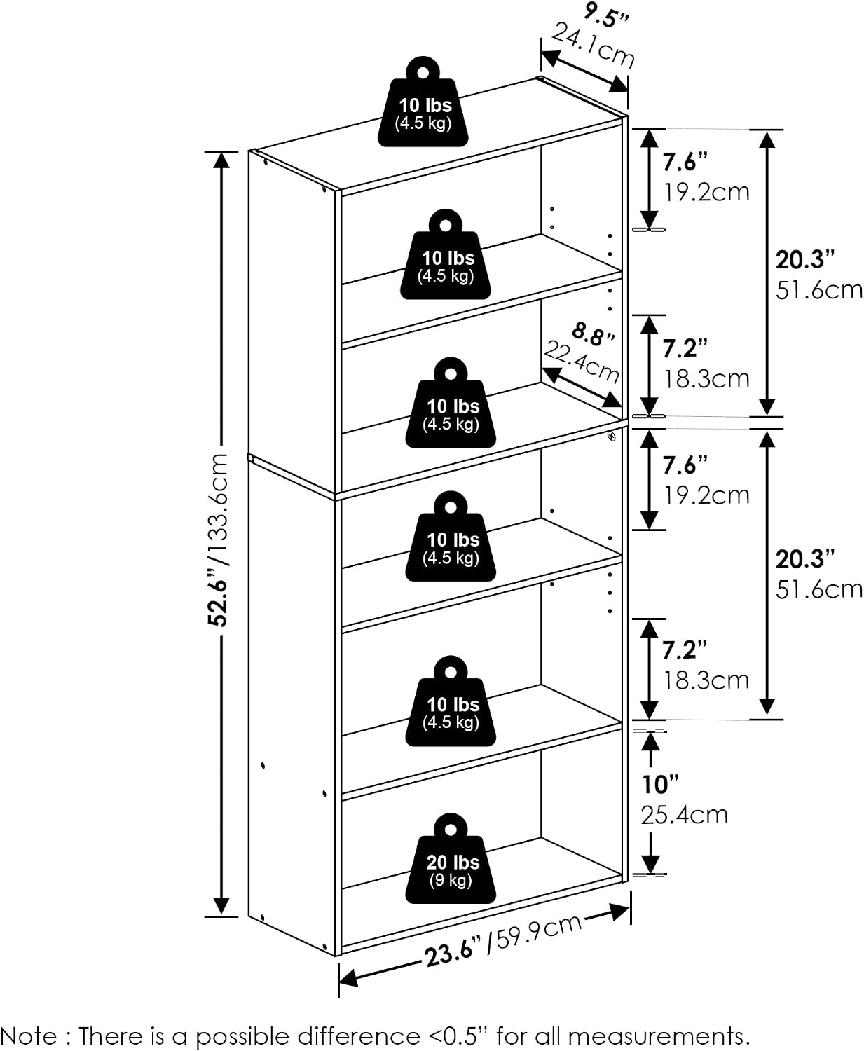 Rustic Brown Wood Bookcase – 5-Tier with Anti-Toppling Kit — image 2