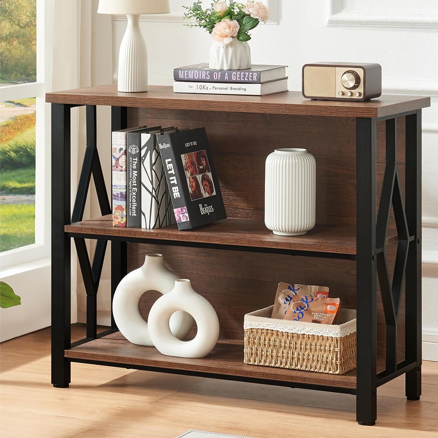 Compact 3-Tier Console Table with X-Design - Entryway & Living Room
