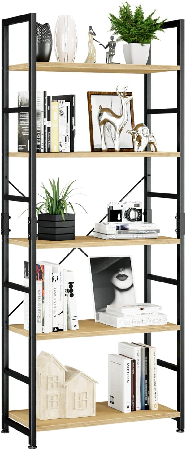 5-Tier Industrial Bookcase – Tall Metal Frame & Wood Shelves — image 16