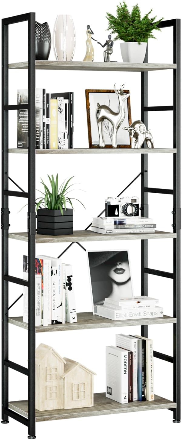 5-Tier Industrial Bookcase – Tall Metal Frame & Wood Shelves — image 18
