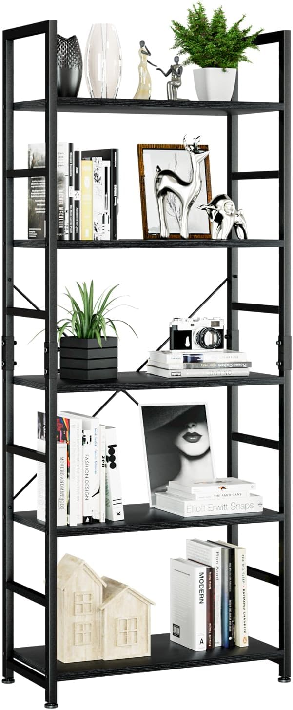 5-Tier Industrial Bookcase – Tall Metal Frame & Wood Shelves — image 8