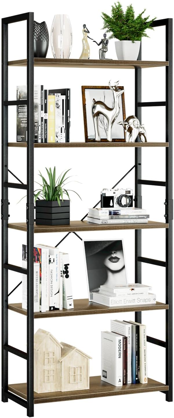 5-Tier Industrial Bookcase – Tall Metal Frame & Wood Shelves — image 19