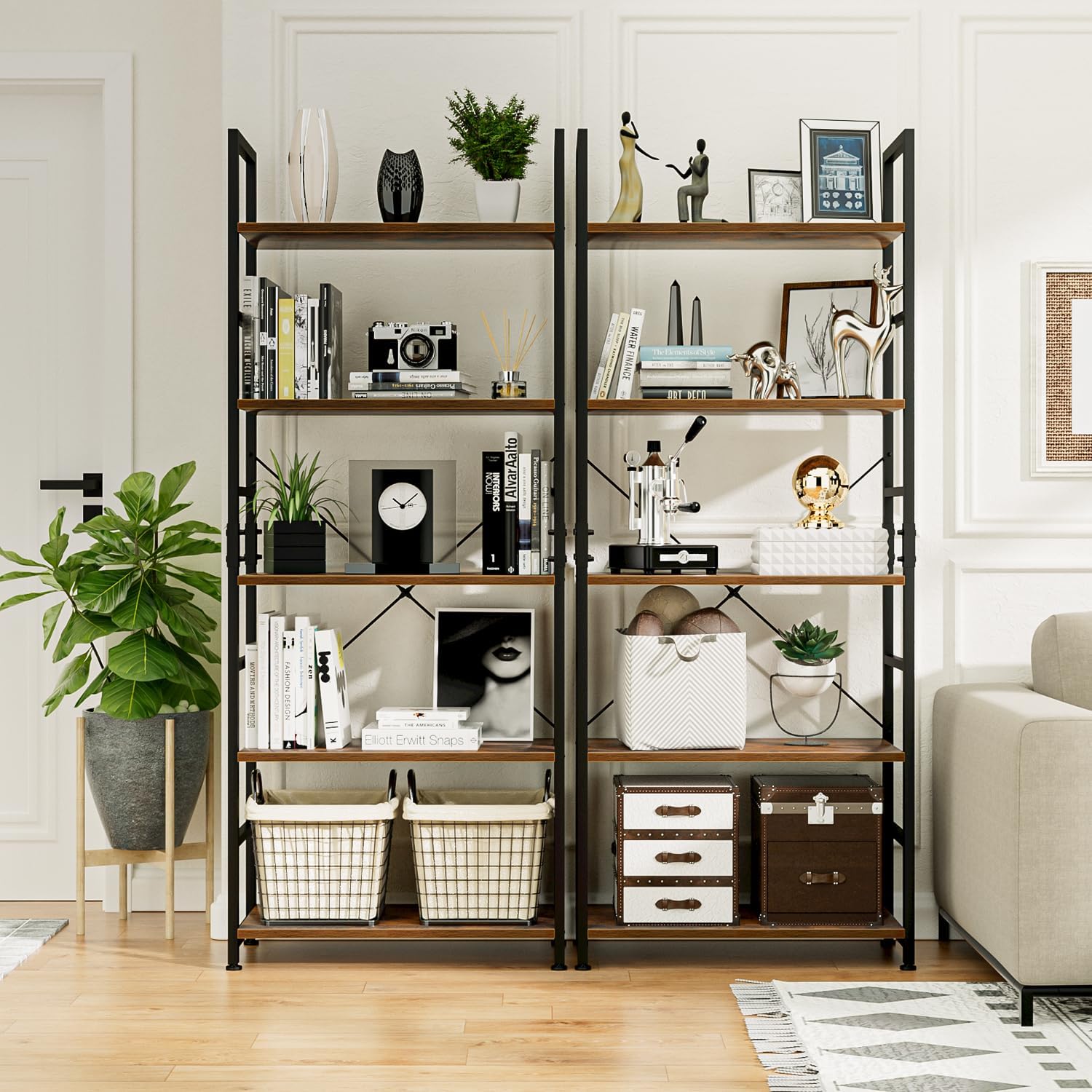 5-Tier Industrial Bookcase – Tall Metal Frame & Wood Shelves — image 4