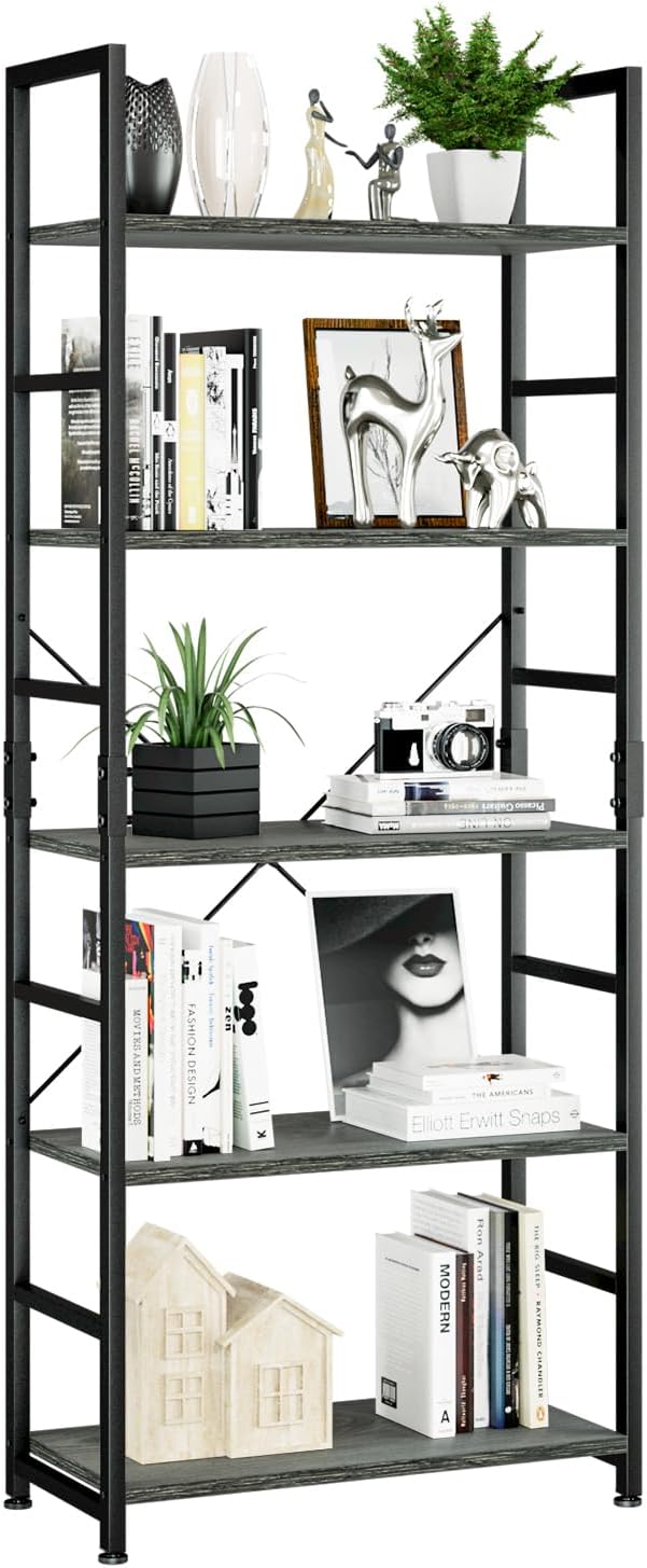 5-Tier Industrial Bookcase – Tall Metal Frame & Wood Shelves — image 17
