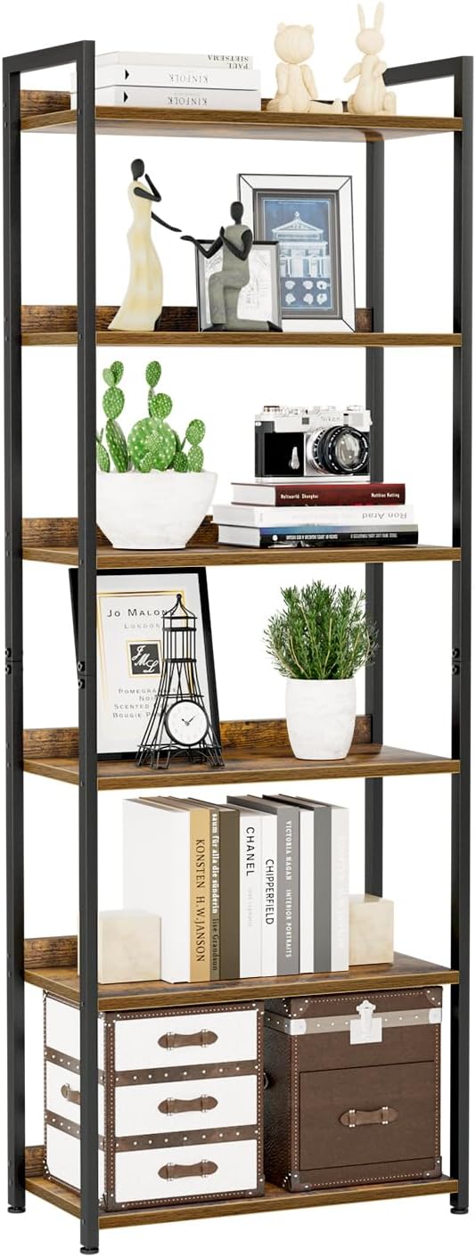 5-Tier Vertical Storage Shelf – Dark Wood & Matte Black Frame — image 9