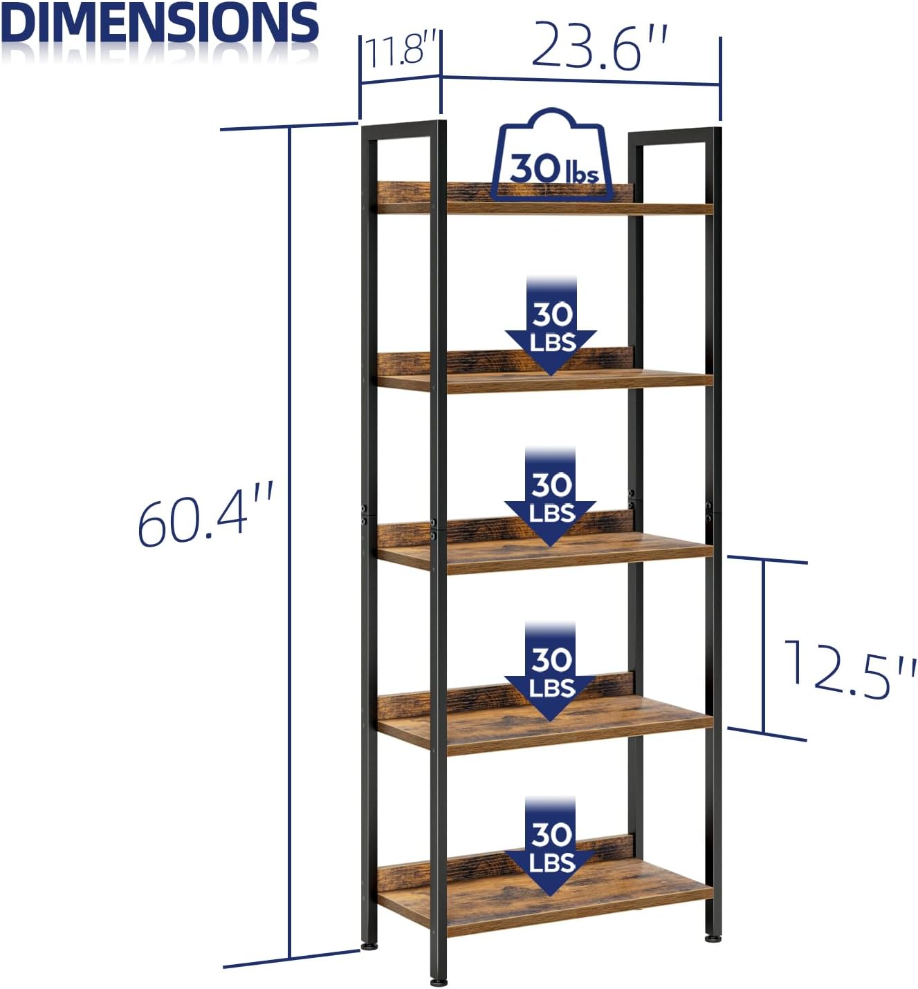 5-Tier Vertical Storage Shelf – Dark Wood & Matte Black Frame — image 3