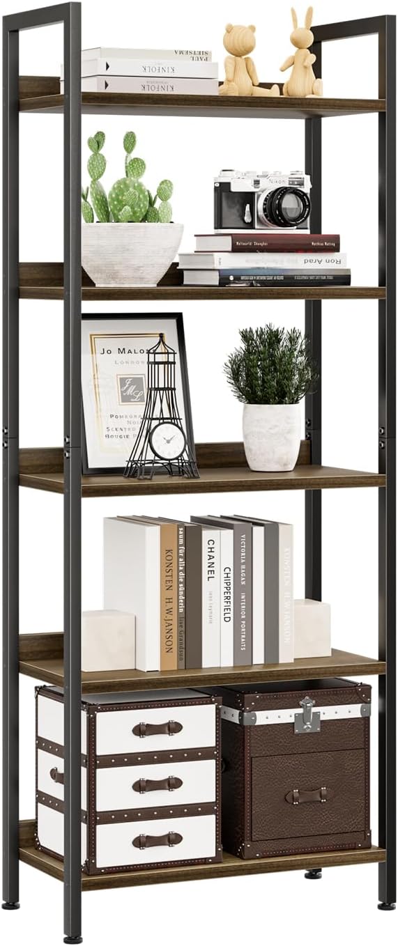 5-Tier Vertical Storage Shelf – Dark Wood & Matte Black Frame — image 19