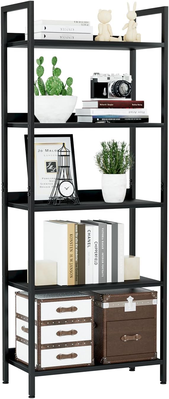 5-Tier Vertical Storage Shelf – Dark Wood & Matte Black Frame — image 12