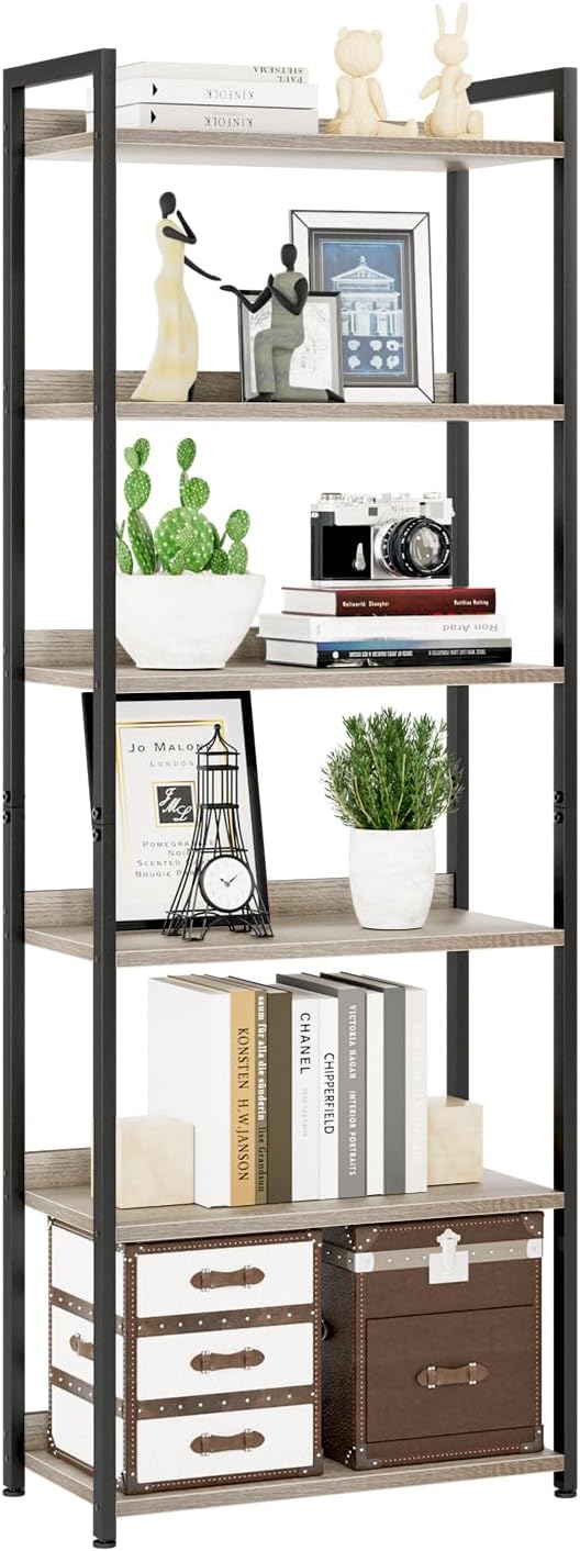 5-Tier Vertical Storage Shelf – Dark Wood & Matte Black Frame — image 24