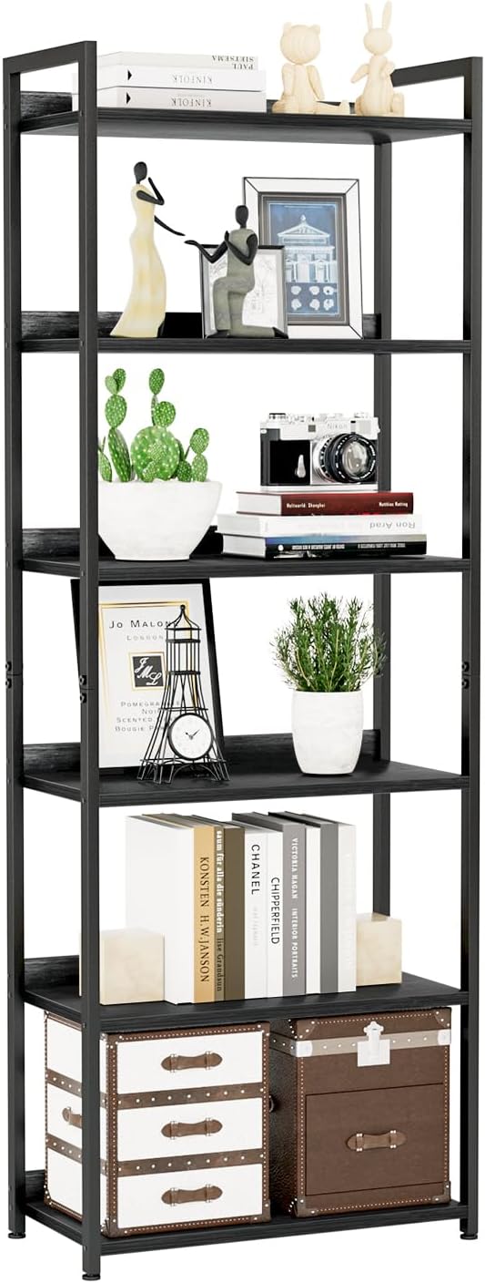 5-Tier Vertical Storage Shelf – Dark Wood & Matte Black Frame — image 31