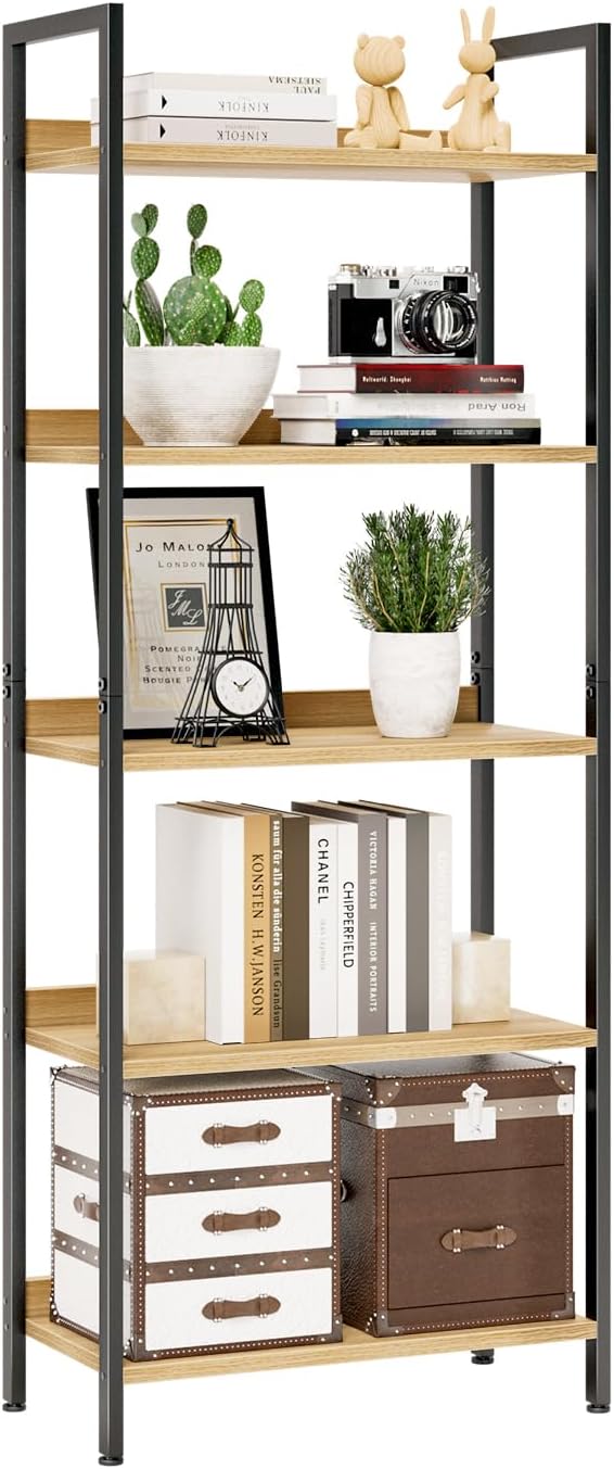 5-Tier Vertical Storage Shelf – Dark Wood & Matte Black Frame — image 23