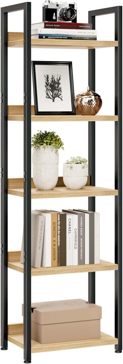 5-Tier Vertical Storage Shelf – Dark Wood & Matte Black Frame — image 14